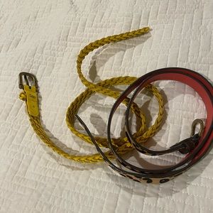 Two Gap belts. One animal print and the other yellow braided